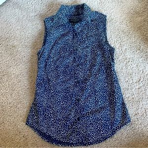 Banana Republic Tailored Fit Navy Dotted Blouse